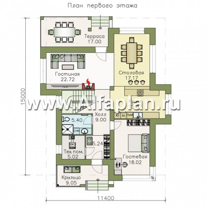 «Эридан» - красивый проект двухэтажного дома, с террасой, в современном стиле - превью план дома