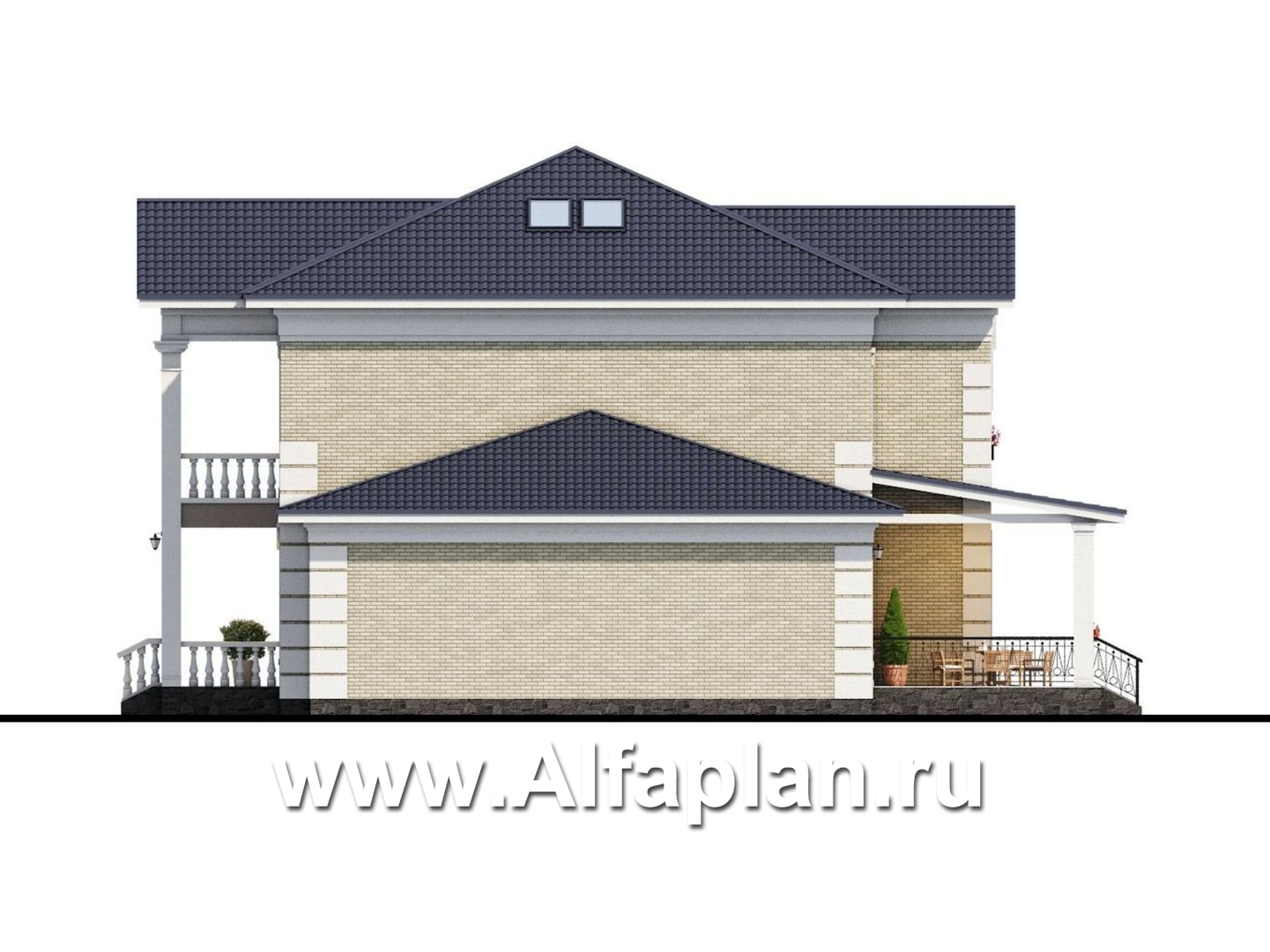 Проекты домов Альфаплан - Вилла в классическом стиле с бассейном - изображение фасада №2