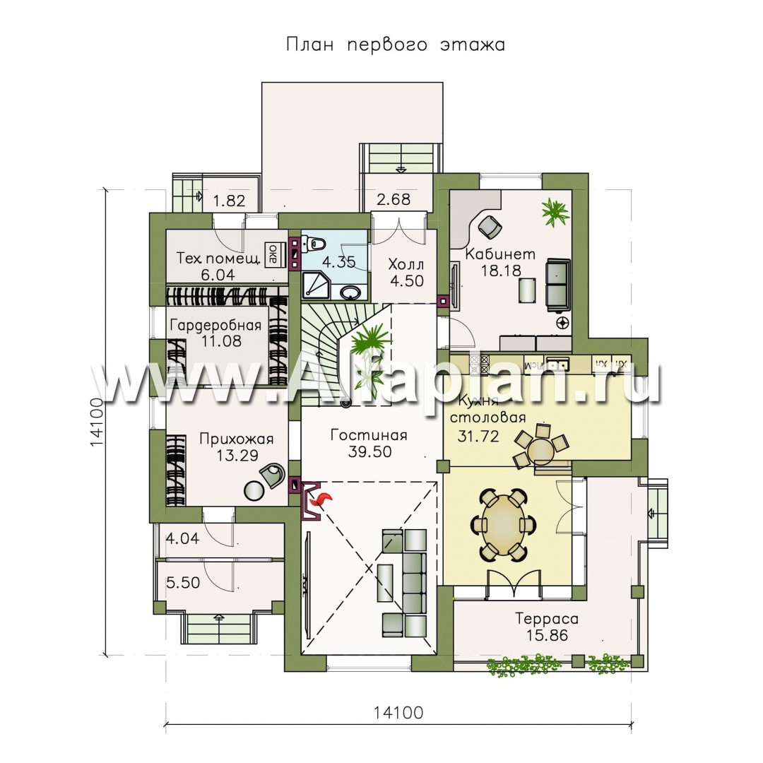 Проекты домов Альфаплан - «Голицын»- изящный коттедж с двусветной гостиной - план проекта №1