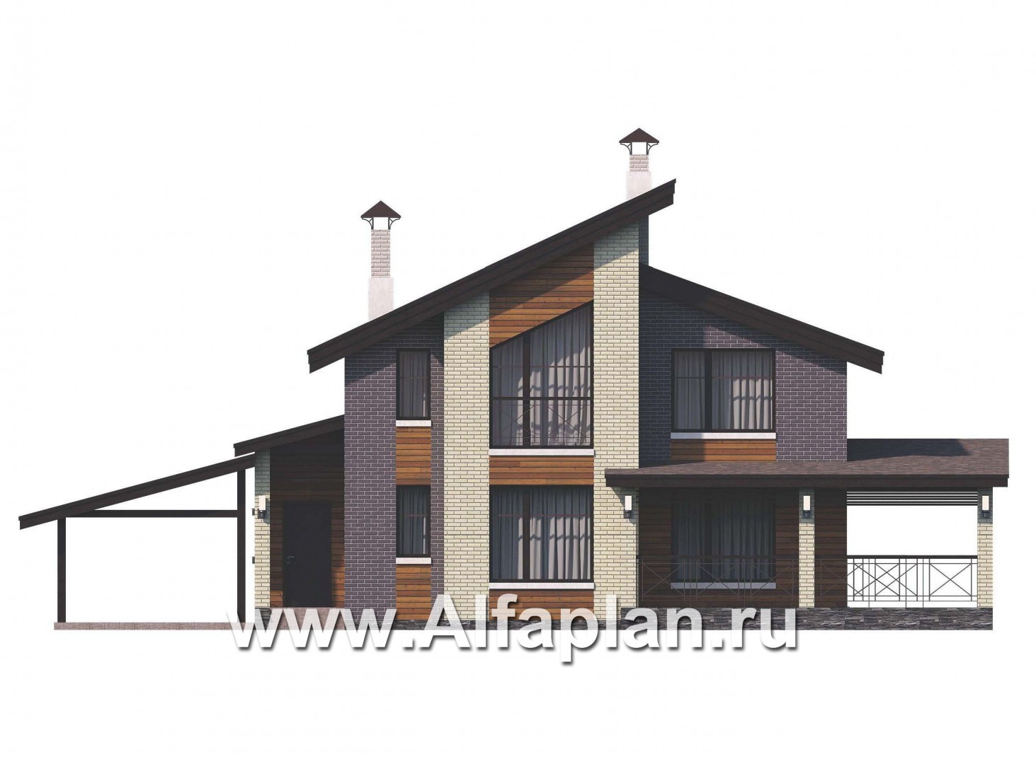 Проекты домов Альфаплан - 792В - «Стимул» - проект стильного двухэтажного дома с гаражом-навесом - изображение фасада №1