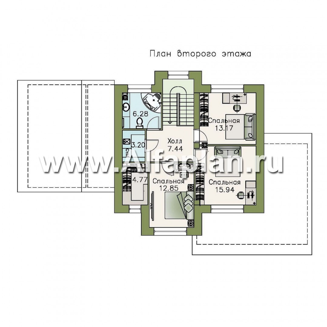 Проекты домов Альфаплан - 792В - «Стимул» - проект стильного двухэтажного дома с гаражом-навесом - изображение плана проекта №2