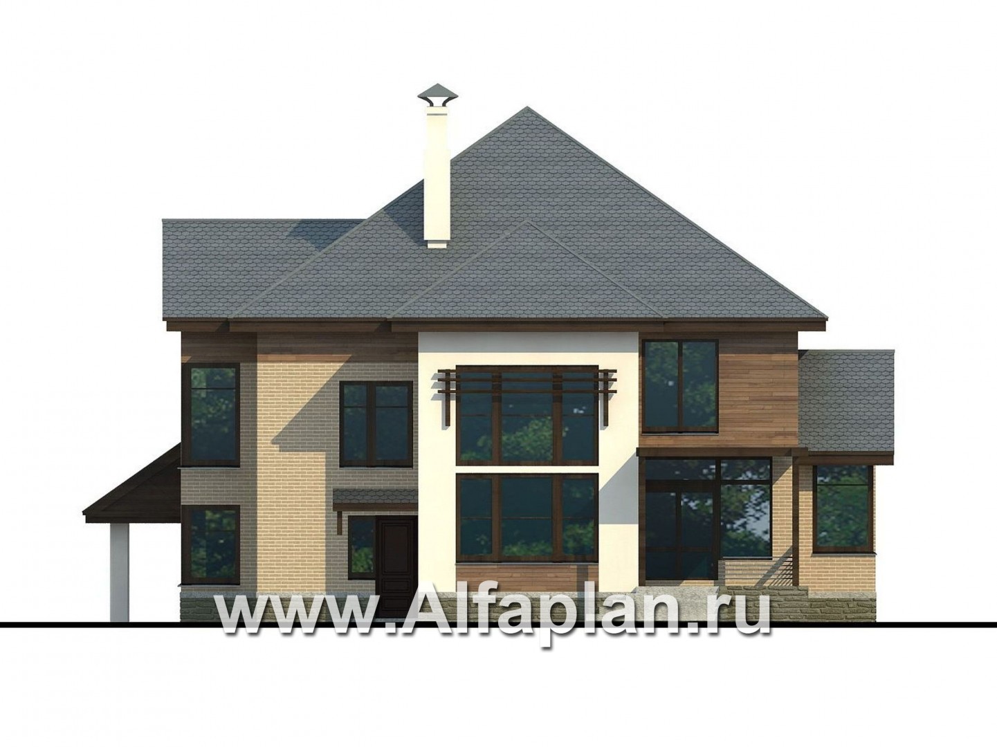 Проекты домов Альфаплан - «Современник» - коттедж со спортивным залом и сауной - изображение фасада №4