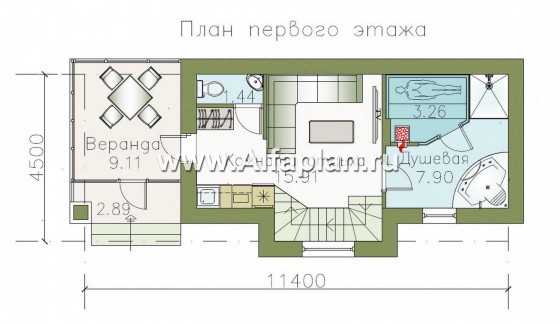 Проект бани с студией в мансарде - превью план дома