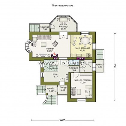 Проекты домов Альфаплан - «Приорат» - проект популярного коттеджа с двусветным холлом - превью плана проекта №1
