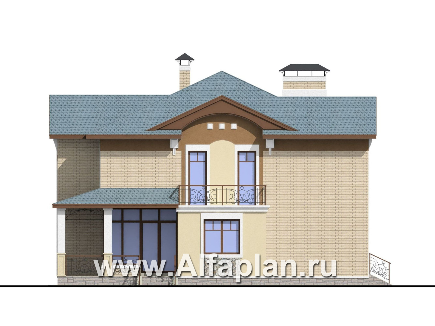 Проекты домов Альфаплан - «Голицын»- изящный коттедж с двусветной гостиной - изображение фасада №2