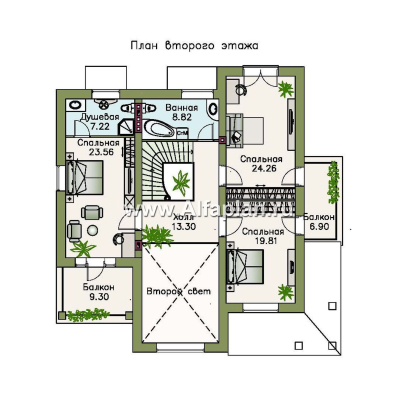 Проекты домов Альфаплан - «Голицын»- изящный коттедж с двусветной гостиной - превью плана проекта №2