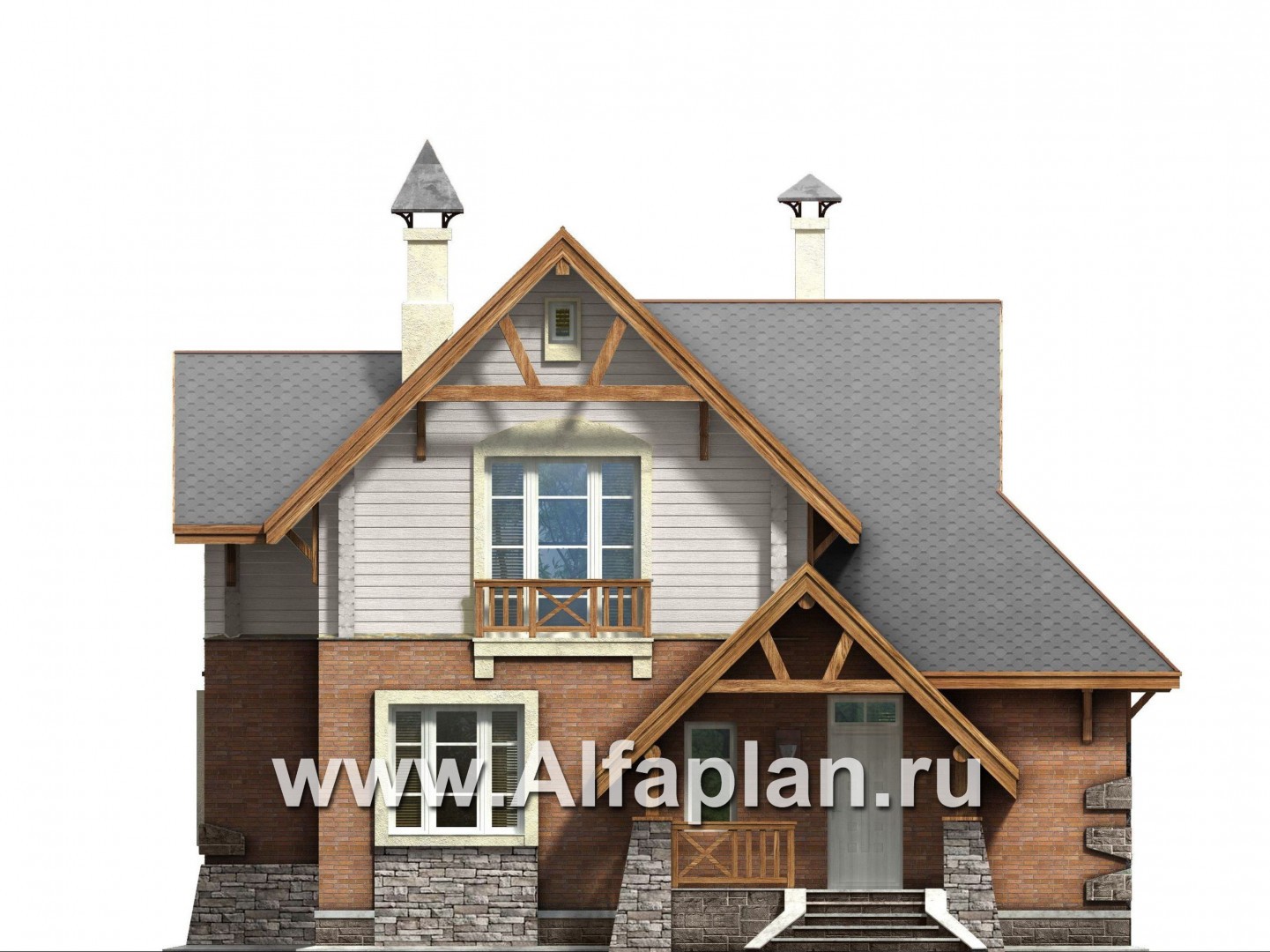Проекты домов Альфаплан - «Альпенхаус»- альпийское шале из комбинированных материалов - изображение фасада №1