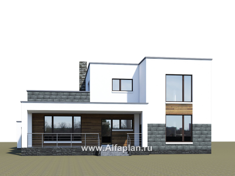 «Футура» - современный двухэтажный дом, с террасой и с плоской крышей, навес на 2 авто, в стиле минимализм - превью дополнительного изображения №3