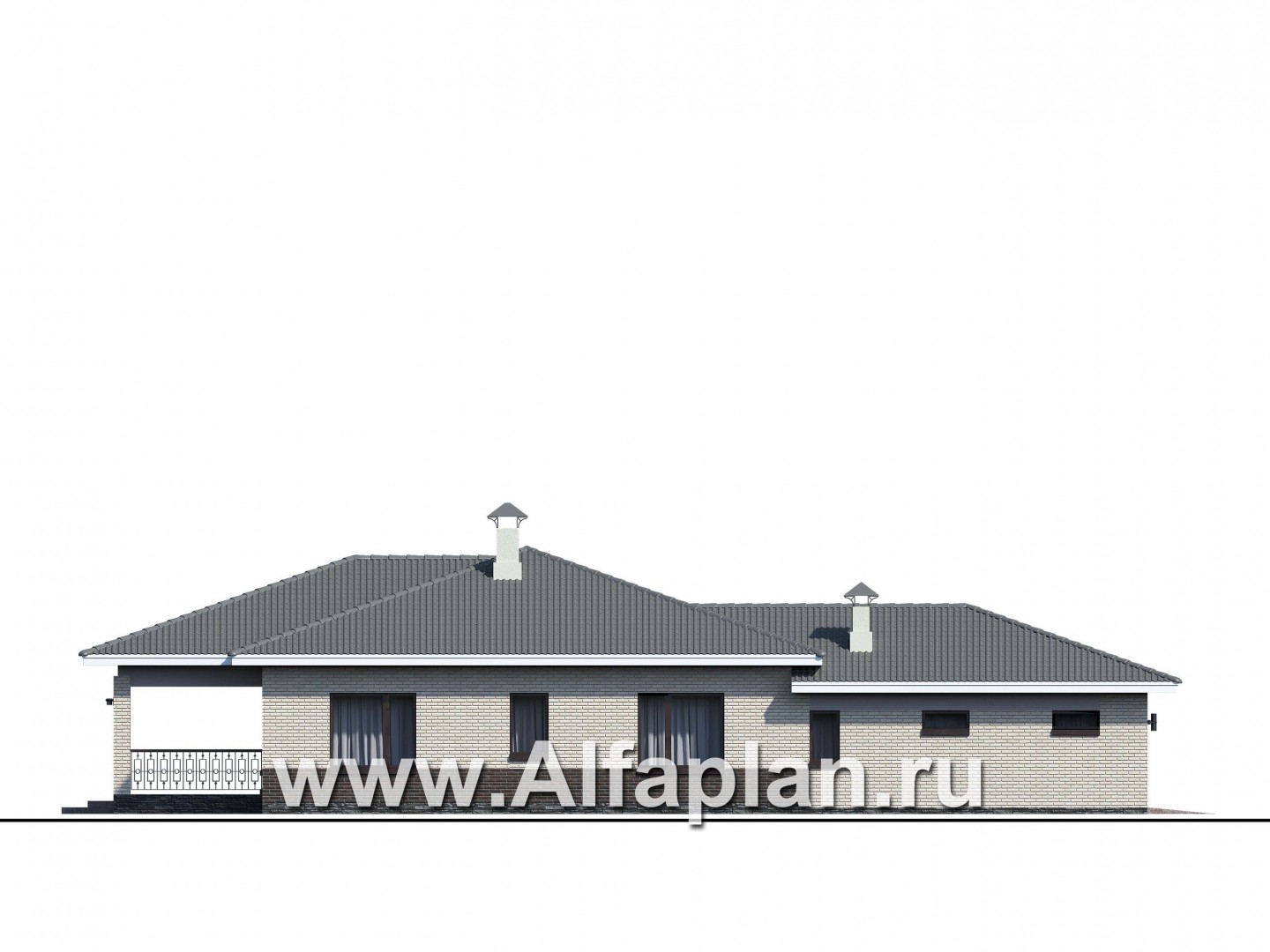 Проекты домов Альфаплан - «Зодиак» - одноэтажный коттедж с большим гаражом - изображение фасада №2