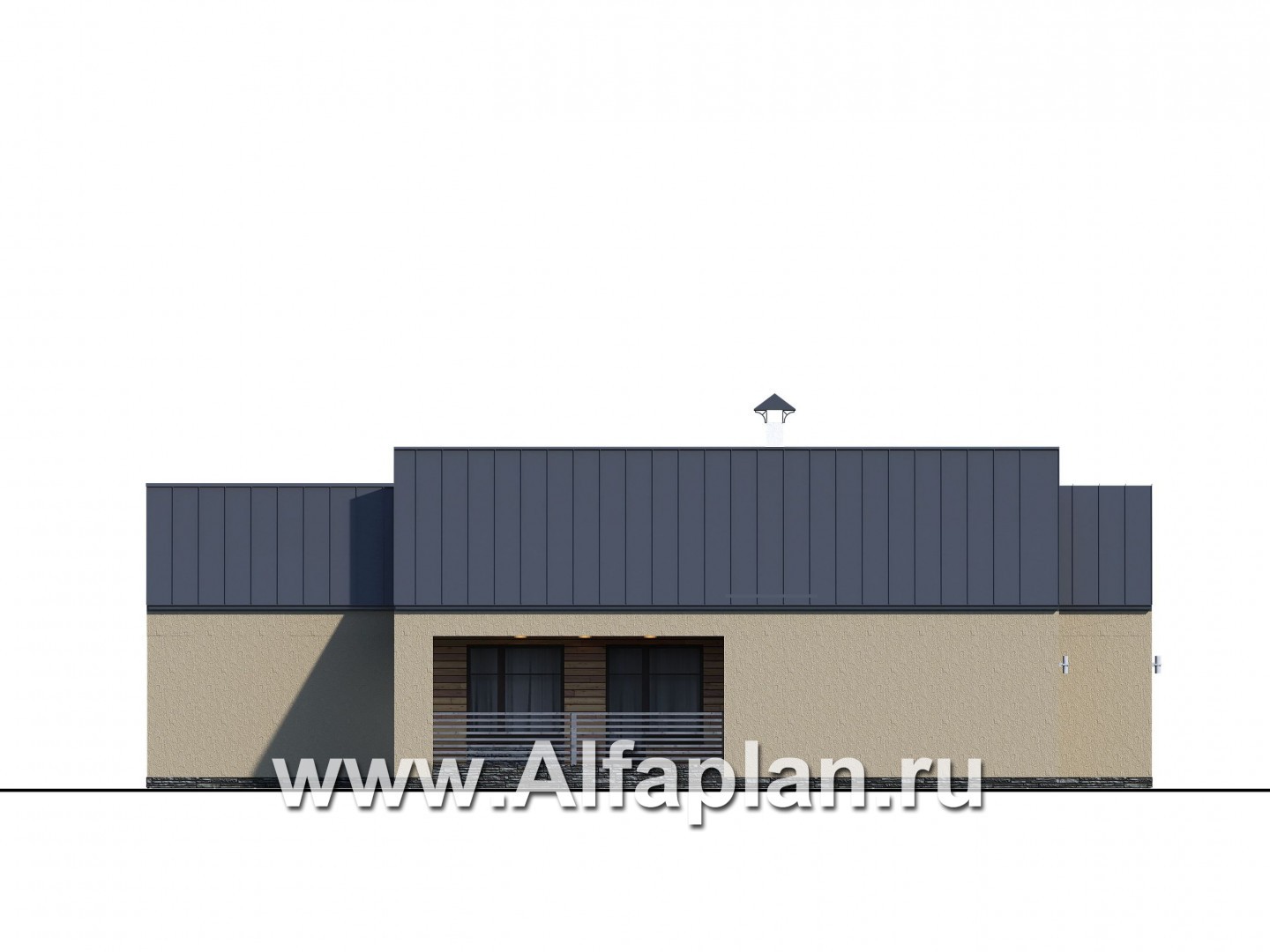 Проекты домов Альфаплан - «Аркада» - современный одноэтажный дом с сауной и большим гаражом - изображение фасада №2