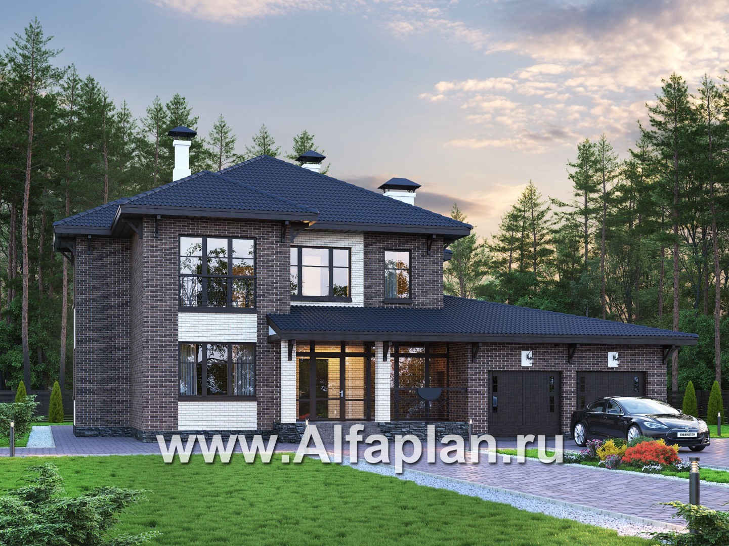 «Монтекки» - проект двухэтажного дома, с террасой и гаражом на 2 авто, в немецком стиле, баварская кладка - основное изображение