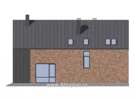 Проект дома с мансардой, планировка с террасой, 5 спален, в стиле барнхаус - превью фасада дома