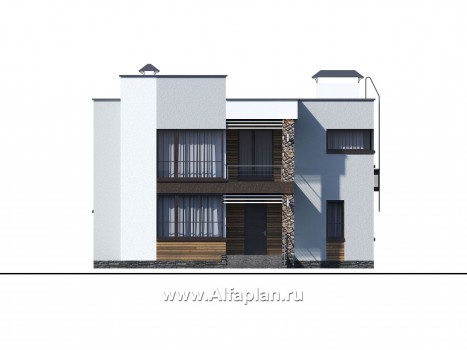 Проекты домов Альфаплан - «Престиж» - проект удобного и просторного дома с плоской кровлей - превью фасада №1