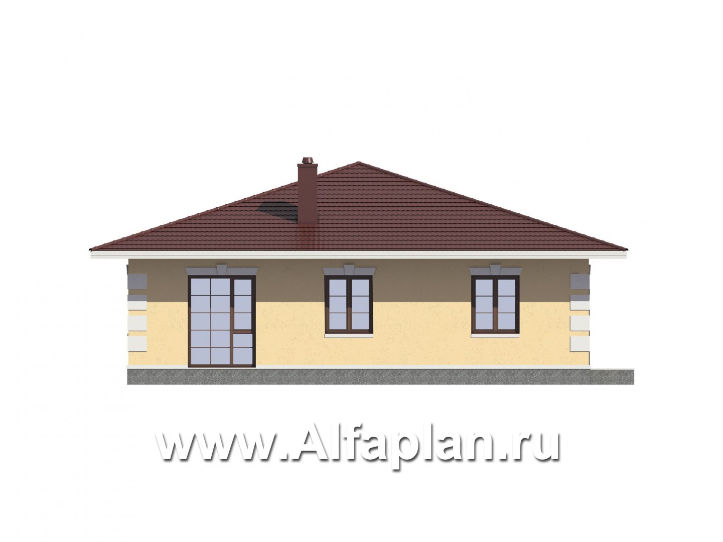 Проекты домов Альфаплан - Проект одноэтажного дома с удобной планировкой - изображение фасада №3