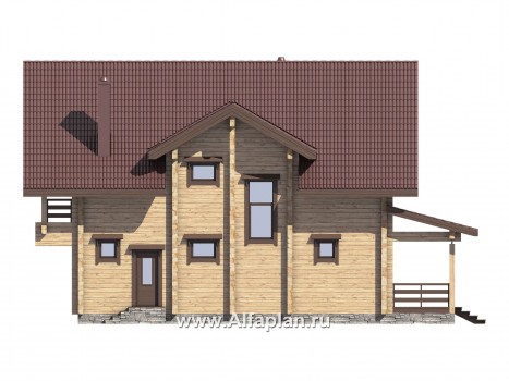 Проект дома с мансардой, из бруса, планировка с террасой и кабинетом на 1 эт - превью фасада дома