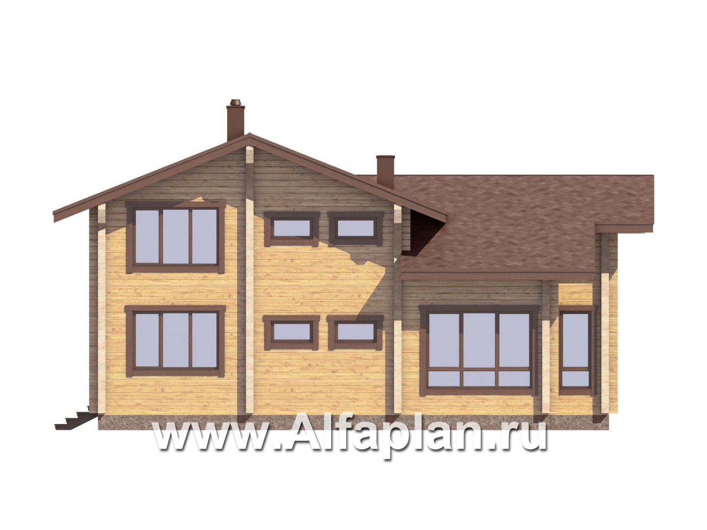 Проекты домов Альфаплан - Проект дома из бруса с красивой двусветной гостиной - изображение фасада №4