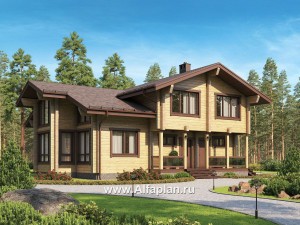 Проекты домов Альфаплан - Проект дома из бруса с красивой двусветной гостиной - превью основного изображения