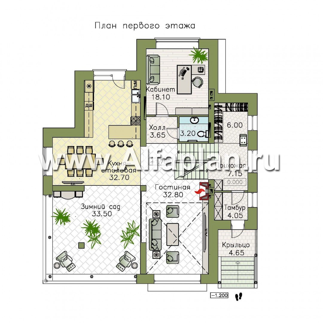 «Амур» - проект трехэтажного дома, с  гаражом в цоколе и с сауной, с двусветной гостиной - план дома