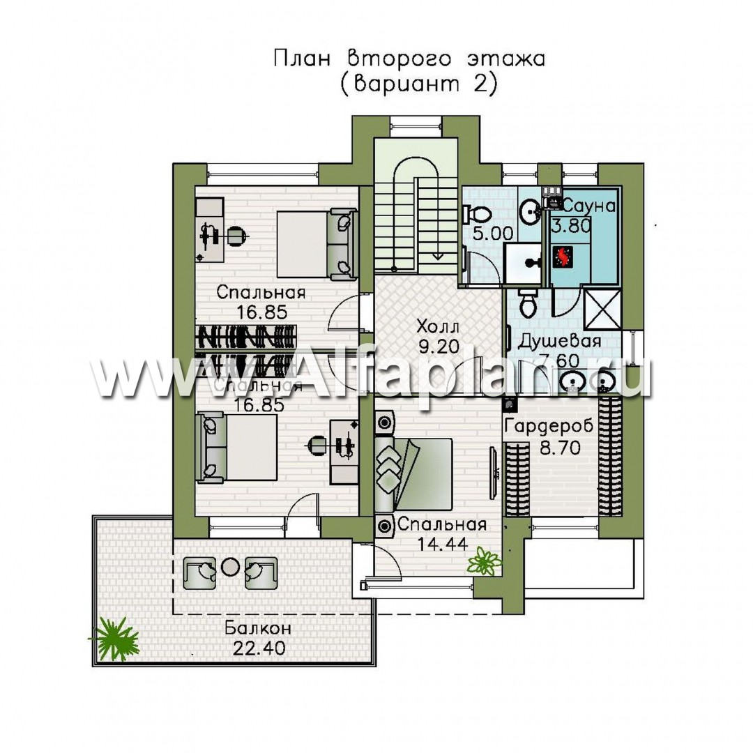 «Серотонин» - проект двухэтажного дома, в современном стиле хай-тек, с террасой и балконом - план дома