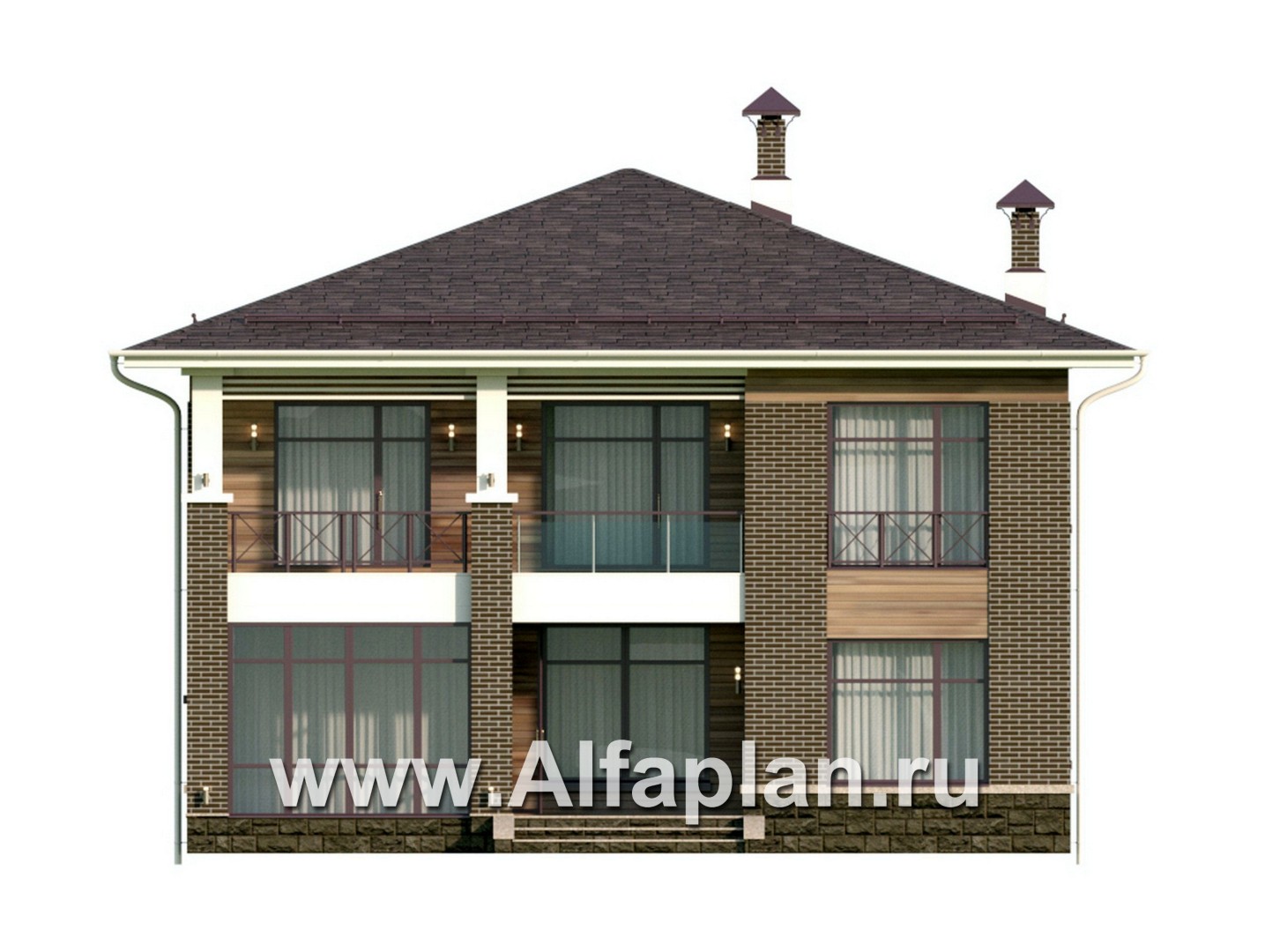 Проекты домов Альфаплан - "Римские каникулы" - проект двухэтажного дома, с террасой в классическом стиле - изображение фасада №1