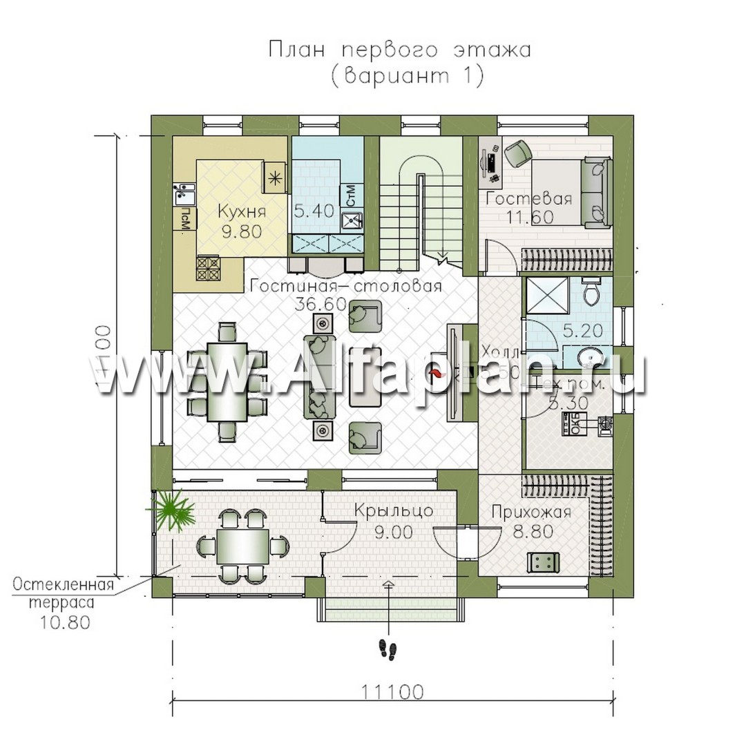 Проекты домов Альфаплан - "Римские каникулы" - проект двухэтажного дома, с террасой в классическом стиле - изображение плана проекта №1
