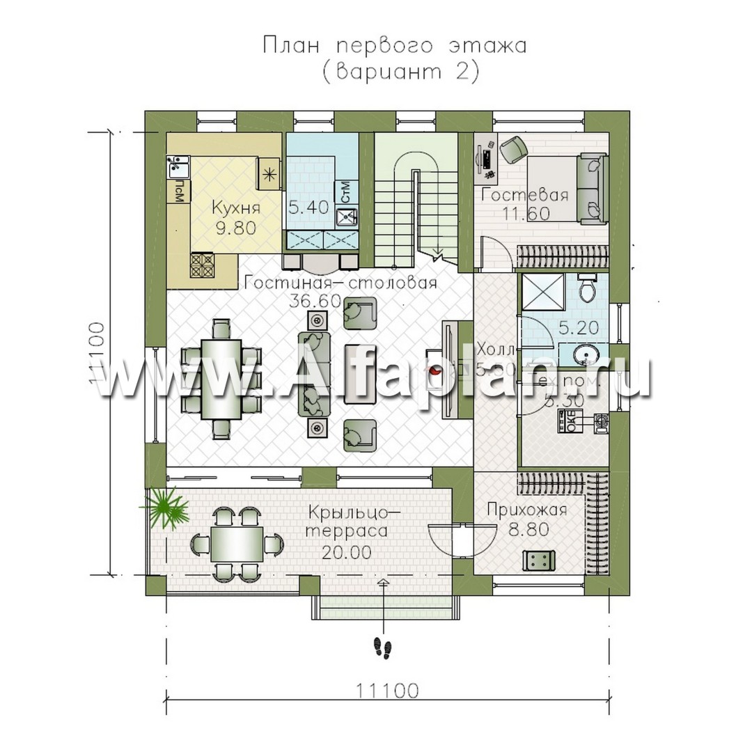 Проекты домов Альфаплан - "Римские каникулы" - проект двухэтажного дома, с террасой в классическом стиле - план проекта №2