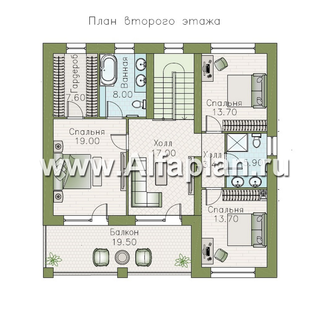 Проекты домов Альфаплан - "Римские каникулы" - проект двухэтажного дома, с террасой в классическом стиле - план проекта №3