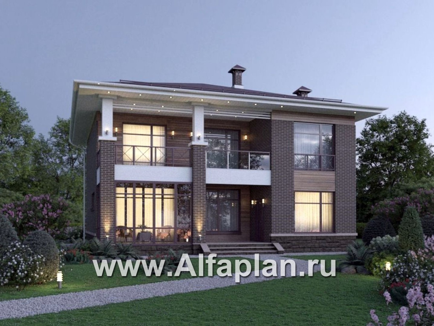 Проекты домов Альфаплан - "Римские каникулы" - проект двухэтажного дома, с террасой в классическом стиле - основное изображение