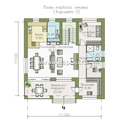 Проекты домов Альфаплан - "Римские каникулы" - проект двухэтажного дома, с террасой в классическом стиле - превью плана проекта №2