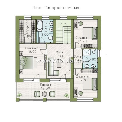 Проекты домов Альфаплан - "Римские каникулы" - проект двухэтажного дома, с террасой в классическом стиле - превью плана проекта №3