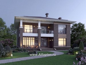 Проекты домов Альфаплан - "Римские каникулы" - проект двухэтажного дома, с террасой в классическом стиле - превью основного изображения