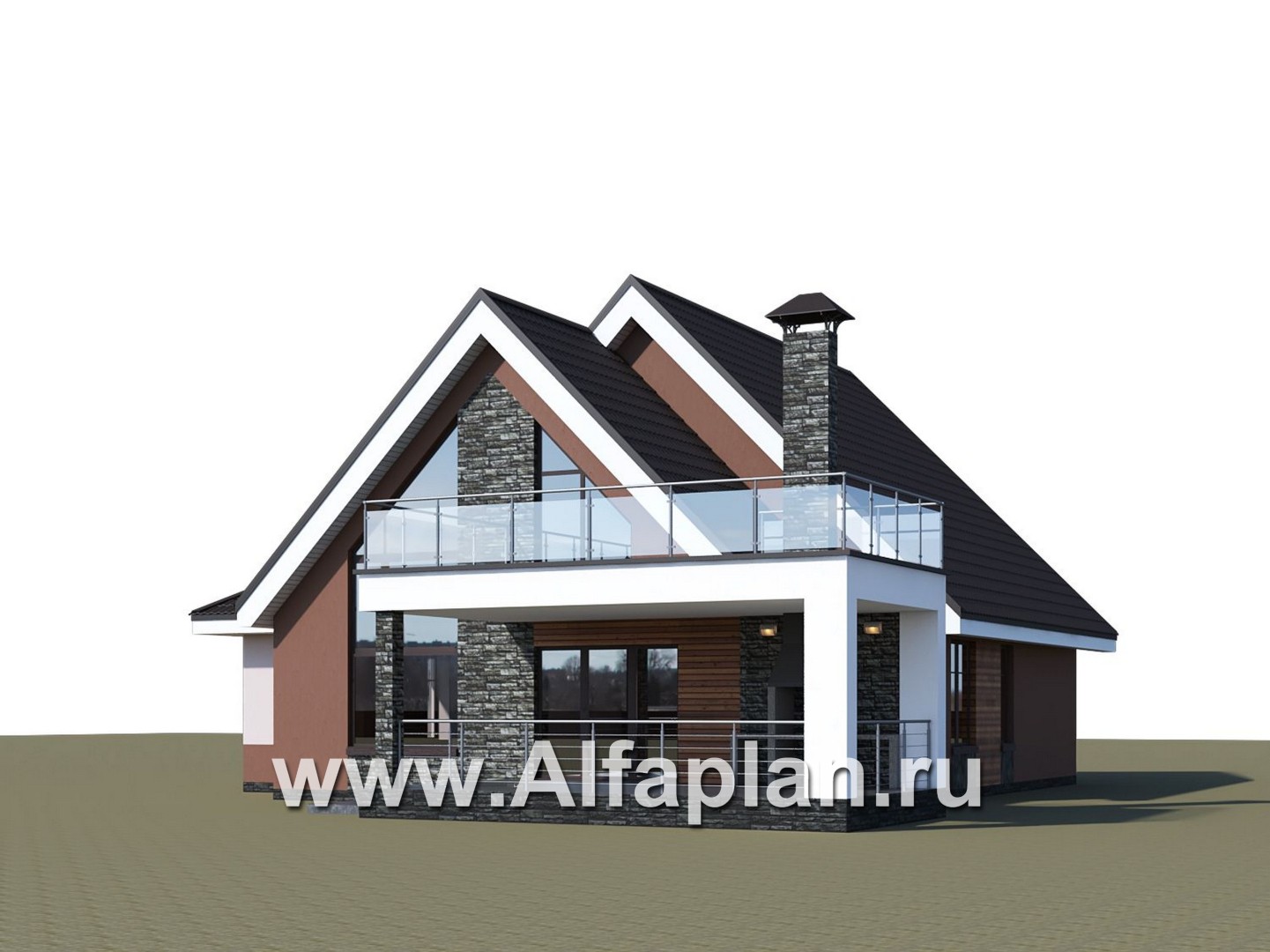 «Амарант» - проект современного коттеджа с мансардой, с террасой и балконом - дизайн дома №2