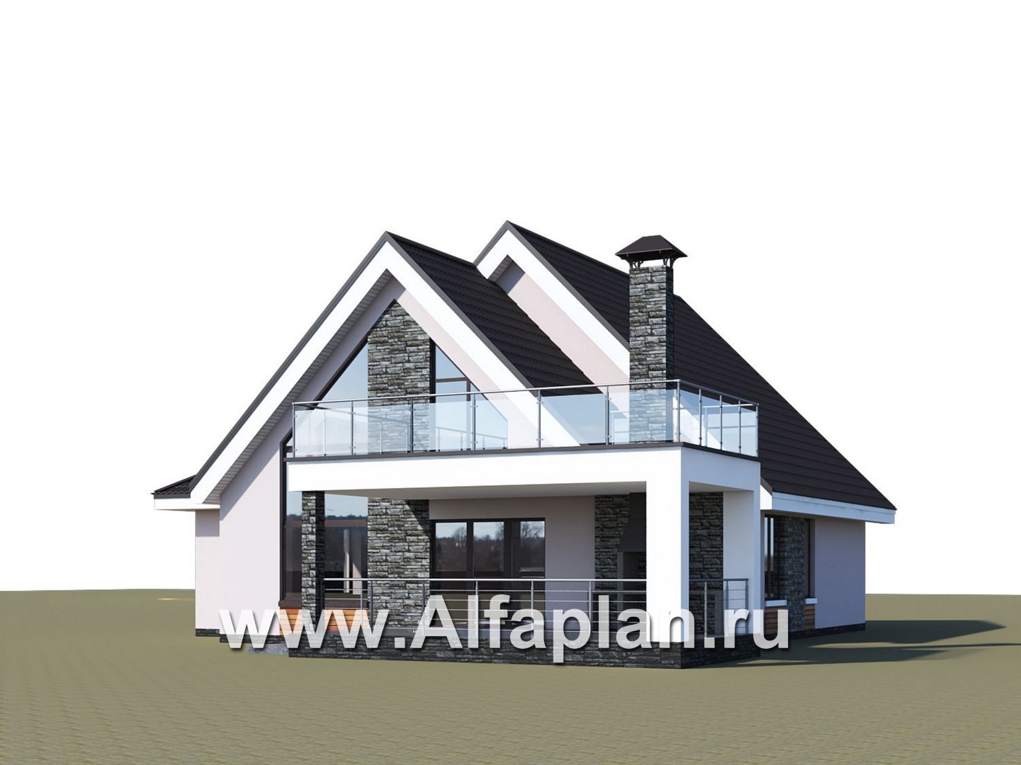 «Амарант» - проект современного коттеджа с мансардой, с террасой и балконом - дизайн дома №4