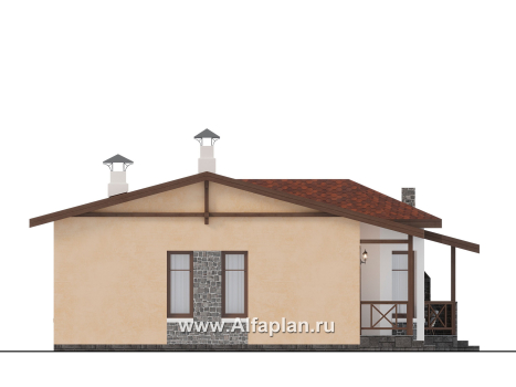 Проекты домов Альфаплан - "Сорренто" - проект одноэтажного дома, две спальни, в средиземноморском стиле - превью фасада №3