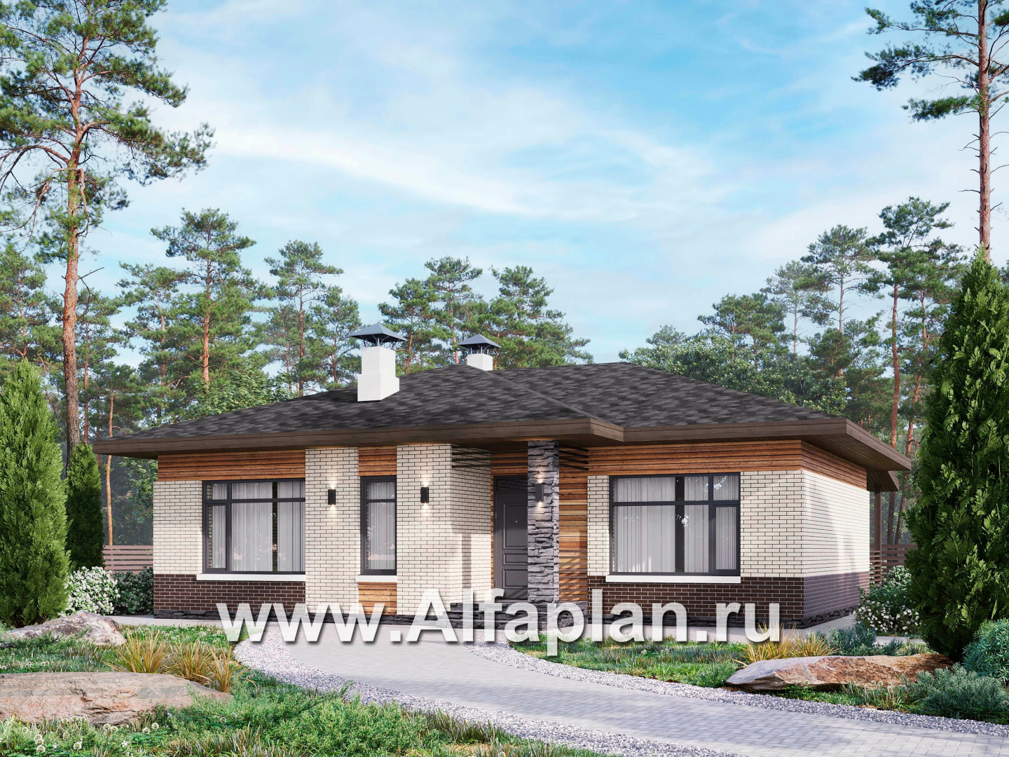 «Отрадное» - проект одноэтажного дома из газобетона, с террасой, 3 спальни - основное изображение