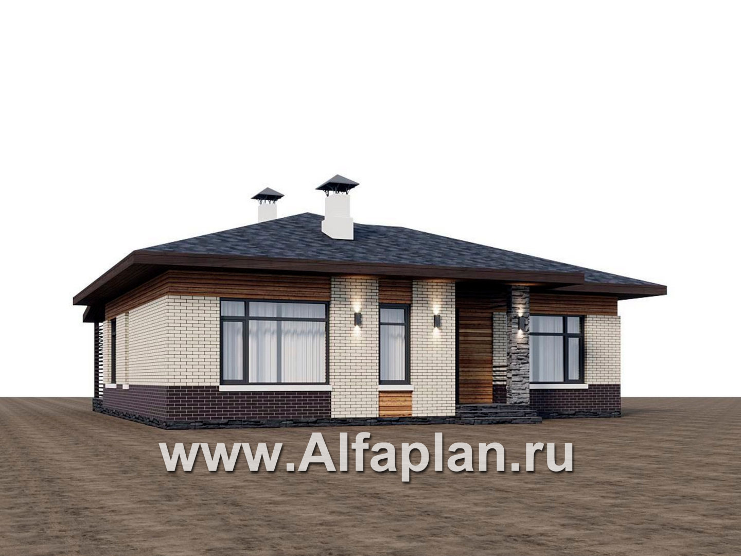 «Отрадное» - проект одноэтажного дома из газобетона, с террасой, 3 спальни - дизайн дома №1