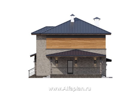 «Триггер роста» - проект двухэтажного дома из блоков, с террасой и вторым светом, с гаражом, в стиле Райта - превью фасада дома