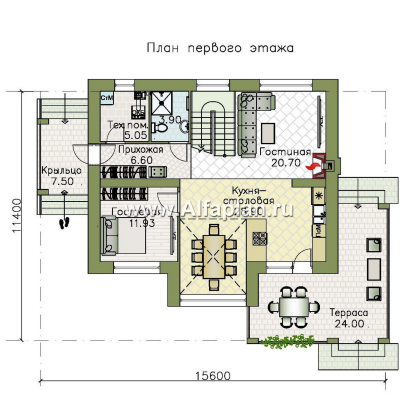 «Компас» - проект двухэтажного коттеджа, план дома со вторым светом и террасой, в стиле Райта - превью план дома