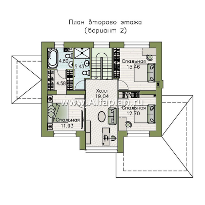«Компас» - проект двухэтажного коттеджа, план дома со вторым светом и террасой, в стиле Райта - превью план дома