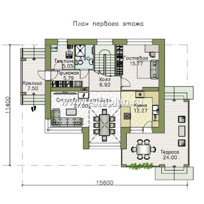«Компас» - проект двухэтажного дома, планировка со вторым светом и террасой, в стиле Райта - превью план дома