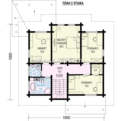 Проект двухэтажного дома из клееного бруса, планировка со спальней на 1 эт, с террасой - превью план дома
