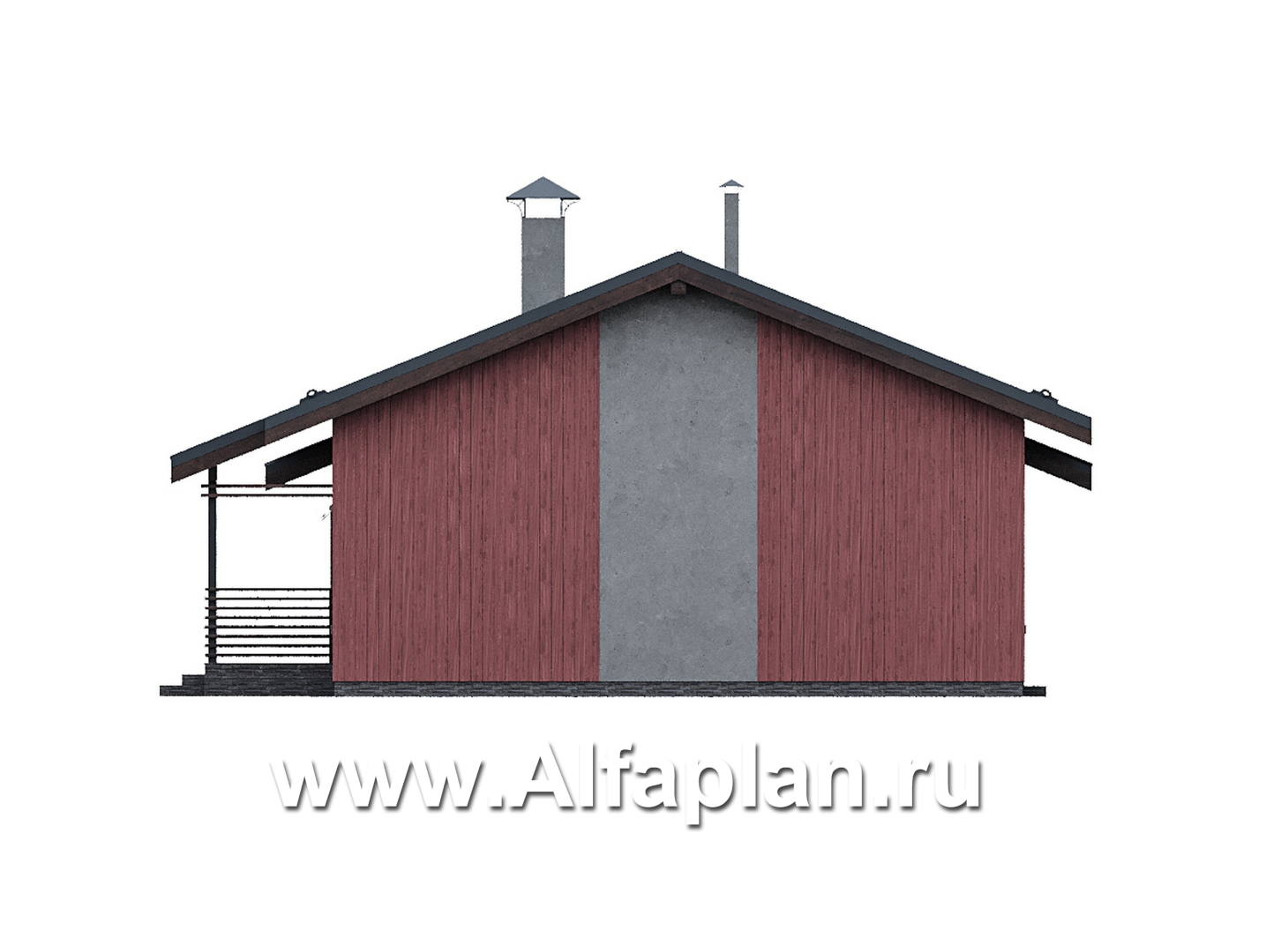 Проекты домов Альфаплан - "Литен" - проект маленького одноэтажного дома с комфортной планировкой, с террасой - изображение фасада №2