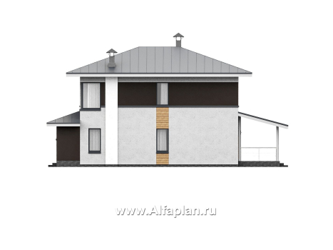 Проекты домов Альфаплан - "Генезис" - проект дома, 2 этажа, с террасой в стиле Райта - превью фасада №2