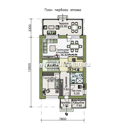 Проекты домов Альфаплан - "Генезис" - проект дома, 2 этажа, с террасой в стиле Райта - превью плана проекта №1