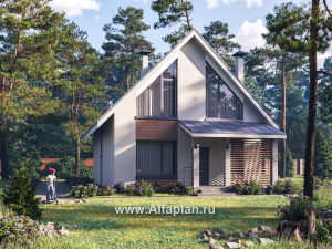 Проекты домов Альфаплан - "Генезис" - проект дома, с мансардой, с террасой в современном стиле - превью основного изображения