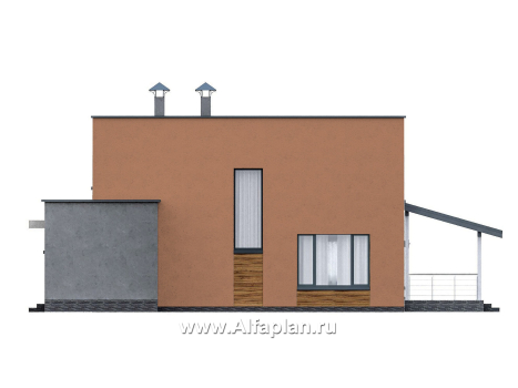 Проекты домов Альфаплан - "Коронадо" - проект дома, 2 этажа, с террасой и плоской крышей, мастер спальня, в стиле хай-тек - превью фасада №2