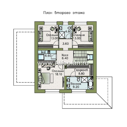 Проекты домов Альфаплан - "Династия" - проект дома с мансардой, с террасой сбоку, мастер спальня - превью плана проекта №2