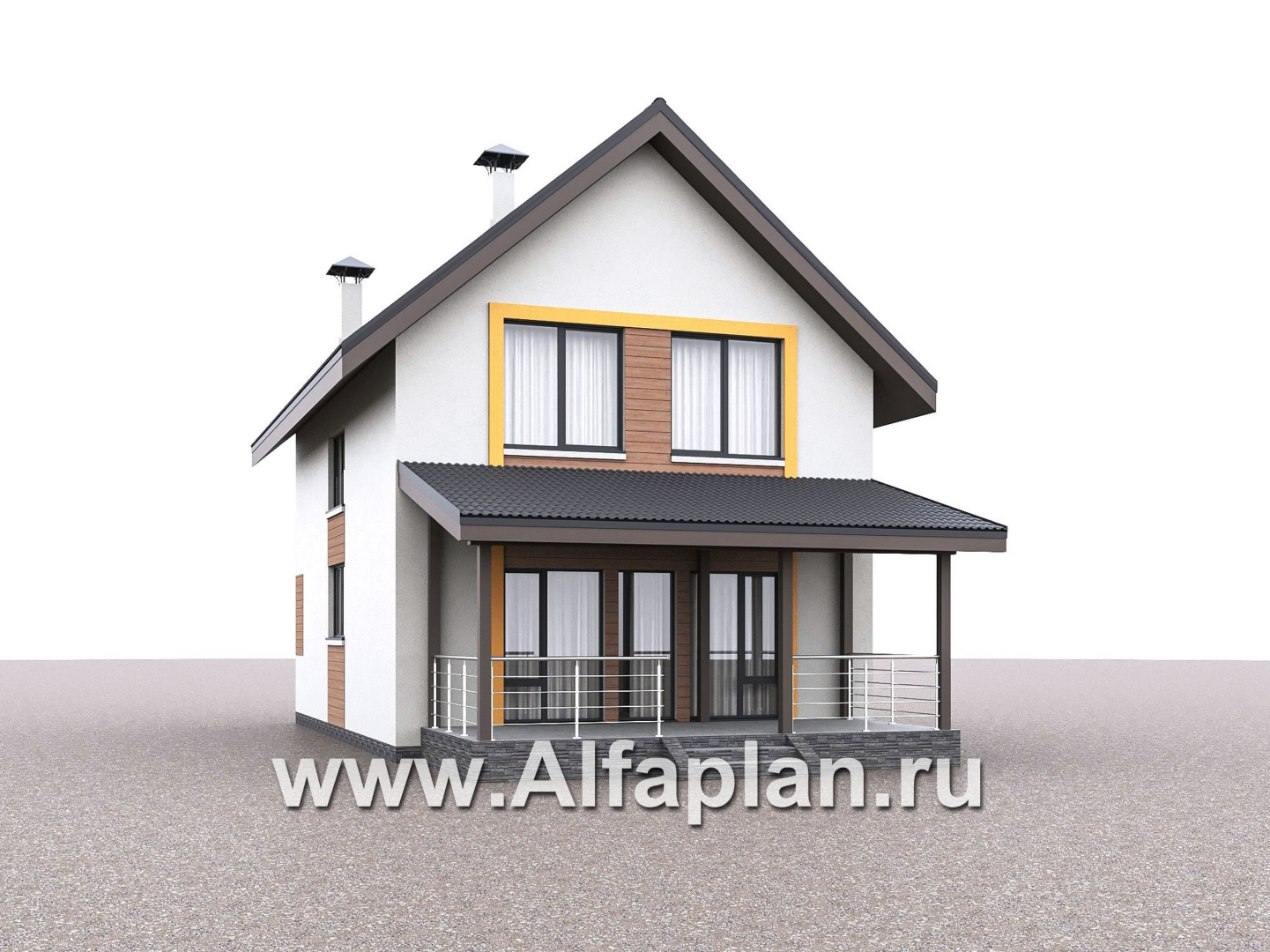 Проекты домов Альфаплан - "Викинг" - проект дома, 2 этажа, с сауной и с террасой, в скандинавском стиле - дополнительное изображение №2