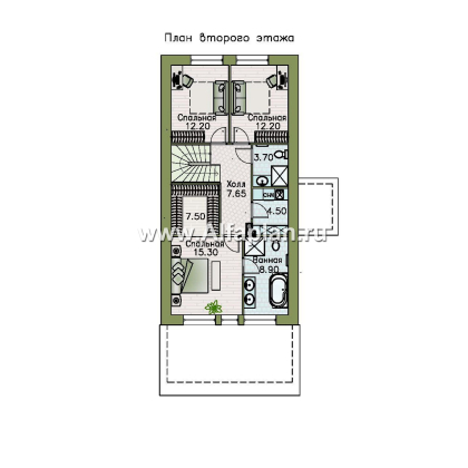 Проекты домов Альфаплан - "Мой путь" - проект дома из кирпича, 2 этажа, с террасой и с 5-ю спальнями - превью плана проекта №3