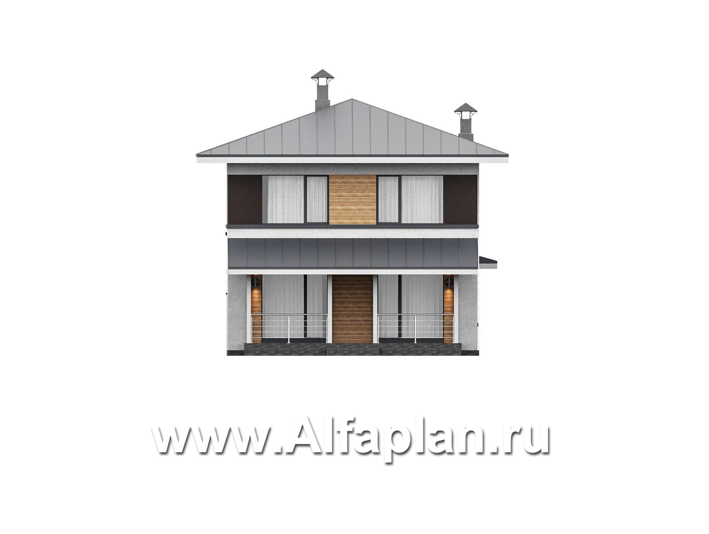Проекты домов Альфаплан - "Генезис" - проект дома, 2 этажа, с террасой в стиле Райта - изображение фасада №4